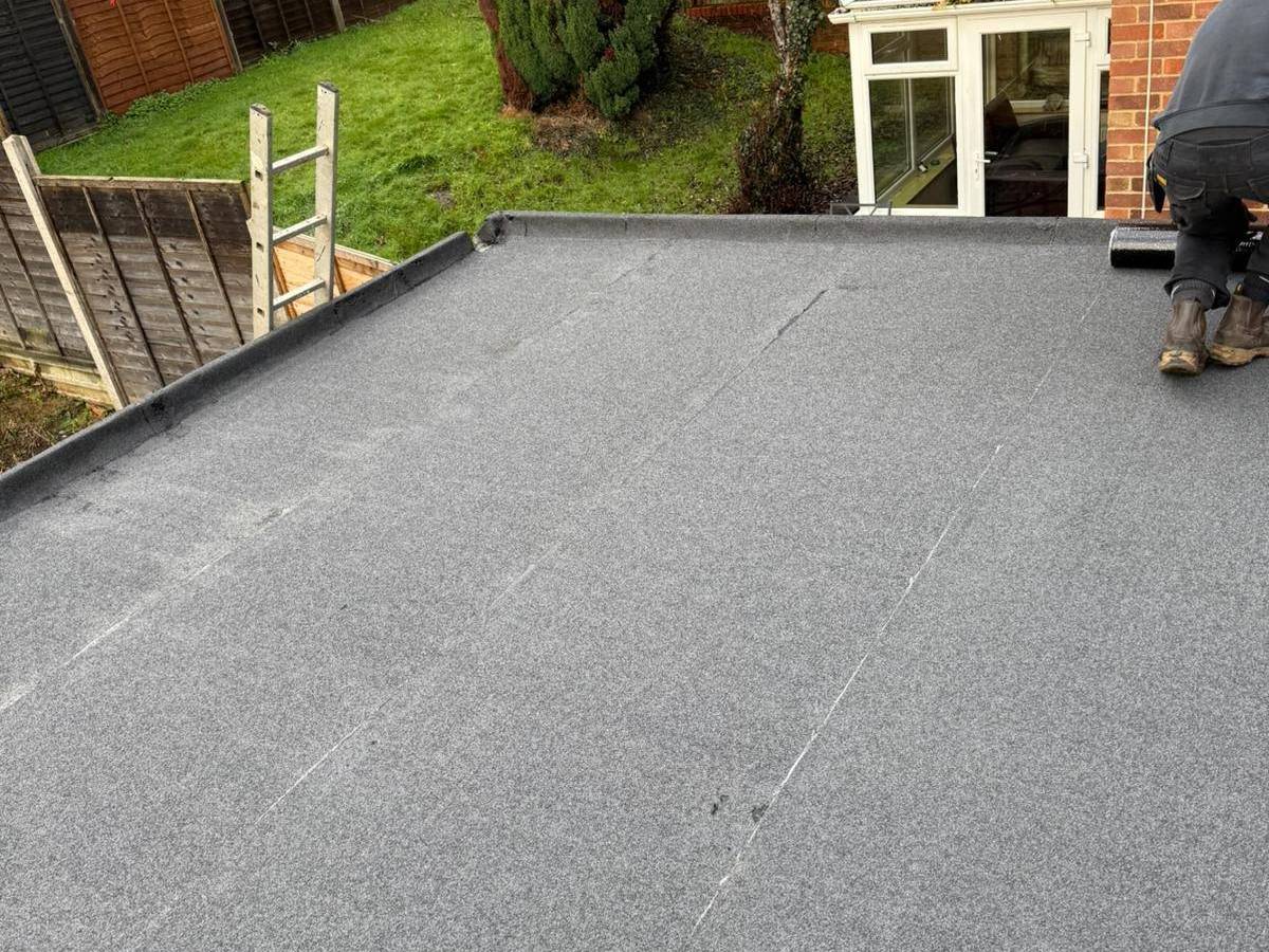 Newly laid felt flat roof on a home extension by StoneRidge Roofing
